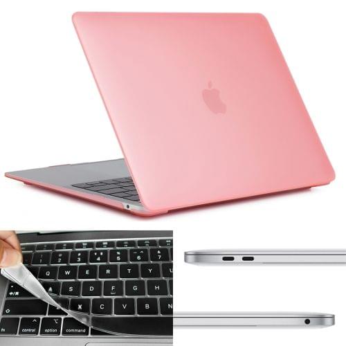 ENKAY Hat-Prince 3 in 1 Laptop Crystal Matte Protective Case + EU Version Ultra-thin TPU Keyboard Protector + Dust Plug Set for MacBook Air 13.3 inch A1932 (2018)(Pink)