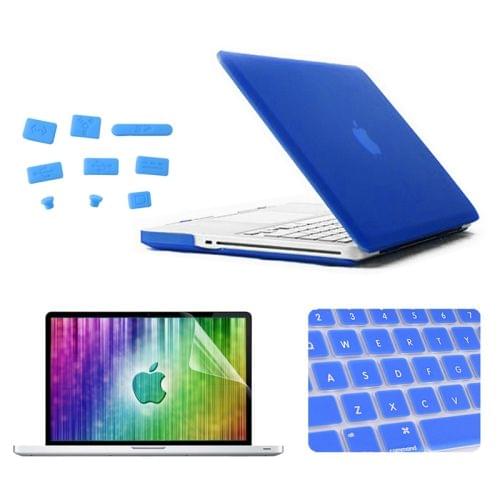 ENKAY for MacBook Pro 15.4 inch (US Version) / A1286 4 in 1 Frosted Hard Shell Plastic Protective Case with Screen Protector & Keyboard Guard & Anti-dust Plugs(Dark Blue)