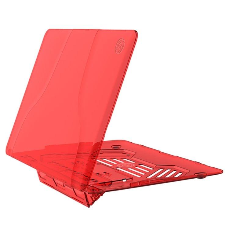 Multi-function Ultra-thin Translucent Heat Dissipation Laptop PC Protective Case for MacBook Air 13.3 inch, with Holder & Handle & Slip-resistant Feet (Red)