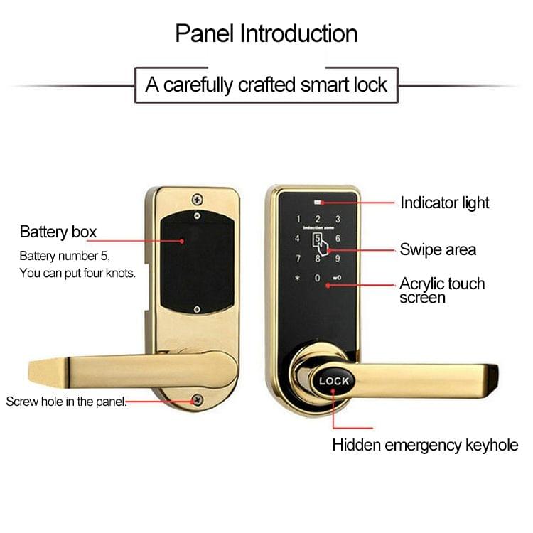 OS8818-JS Password + Key + Sensor Card Zinc Alloy Red Bronze Electronic Door Lock Touch Screen Electronic Code Lock(Gold)