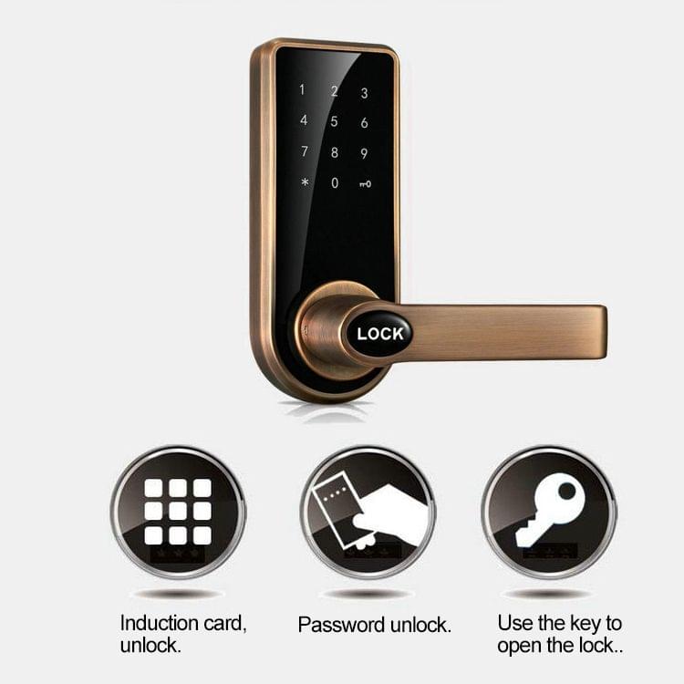 OS8818-HGT Password + Key + Sensor Card Zinc Alloy Red Bronze Electronic Door Lock Touch Screen Electronic Code Lock(Red Bronze)