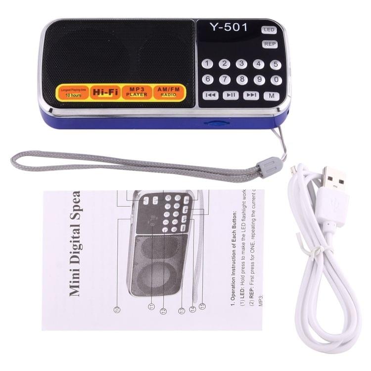 Y-501 Portable Hi-Fi FM AM Radio Speaker, Rechargeable Li-ion Battery, LED Light, Support Micro TF Card / USB / MP3 Player