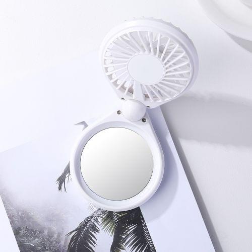 JOYROOM JR-CY275 Portable Mini Foldable Electric Fan with 3 Gear Regulation & Colorful Lights & Beauty Mirror (White)