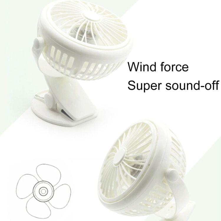 DC 5V USB Rechargeable Battery Operated 360 Degree Rotation Cooling Clip Fan, 2 Speeds (White)