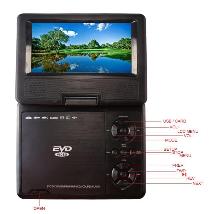 NS-758H 7 inch TFT LCD Screen Digital Multimedia Portable TV & DVD Player, 180 Degree Rotation, Support TF Card / FM / USB / Game Function