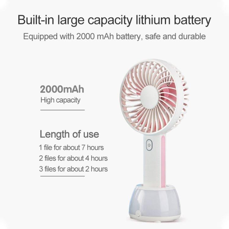 OCUBE D401 4W USB Charging Portable Handheld Electric Fan, with 3 Speed Control & LED Light Base (Pink)