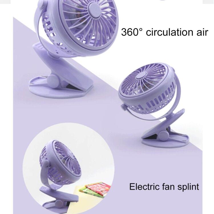 DC 5V USB Rechargeable Battery Operated 360 Degree Rotation Cooling Clip Fan, 2 Speeds (Purple)