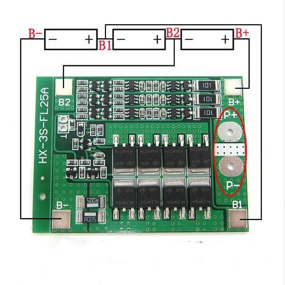 25A 11.1V-12.6V Over-Current Over-Charge Protection Board with Equalization for 18650 Lithium Battery 3 String 12V 25A