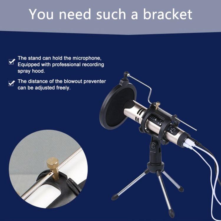 PS-5 Universal Live Broadcast Bracket Tripod Holder with Anti-spray Net & Microphone Clip & Shockproof Clip