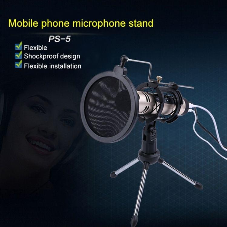 PS-5 Universal Live Broadcast Bracket Tripod Holder with Anti-spray Net & Microphone Clip & Shockproof Clip