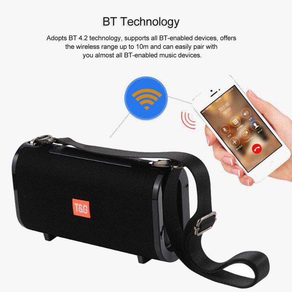 T&G Bluetooth Speakers Wireless Portable Stereo Sound Box Dual 5W Loudspeaker Support FM Radio TF Card AUX IN U Disk Music Play Built-in Microphone Shoulder Strap
