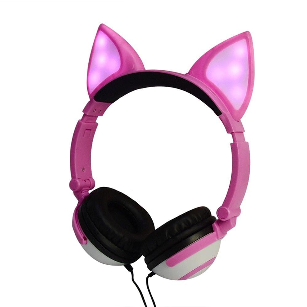 LX-X109 Foldable Fox Ear Headphones Flashing LED Lights for PC Laptop 3.5mm AUX Over-ear Headset Adjustable Headband Kids Earphone