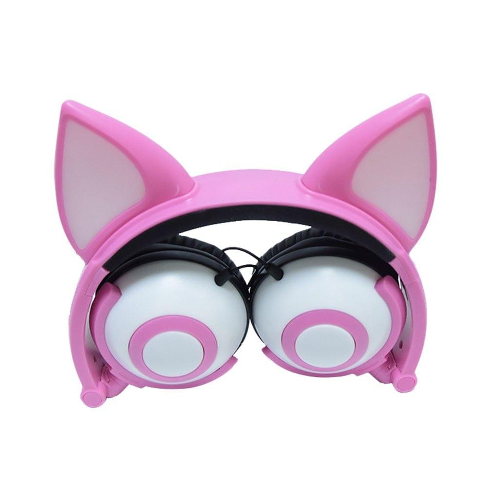 LX-X109 Foldable Fox Ear Headphones Flashing LED Lights for PC Laptop 3.5mm AUX Over-ear Headset Adjustable Headband Kids Earphone