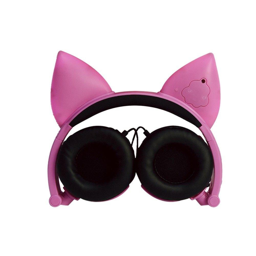 LX-X109 Foldable Fox Ear Headphones Flashing LED Lights for PC Laptop 3.5mm AUX Over-ear Headset Adjustable Headband Kids Earphone