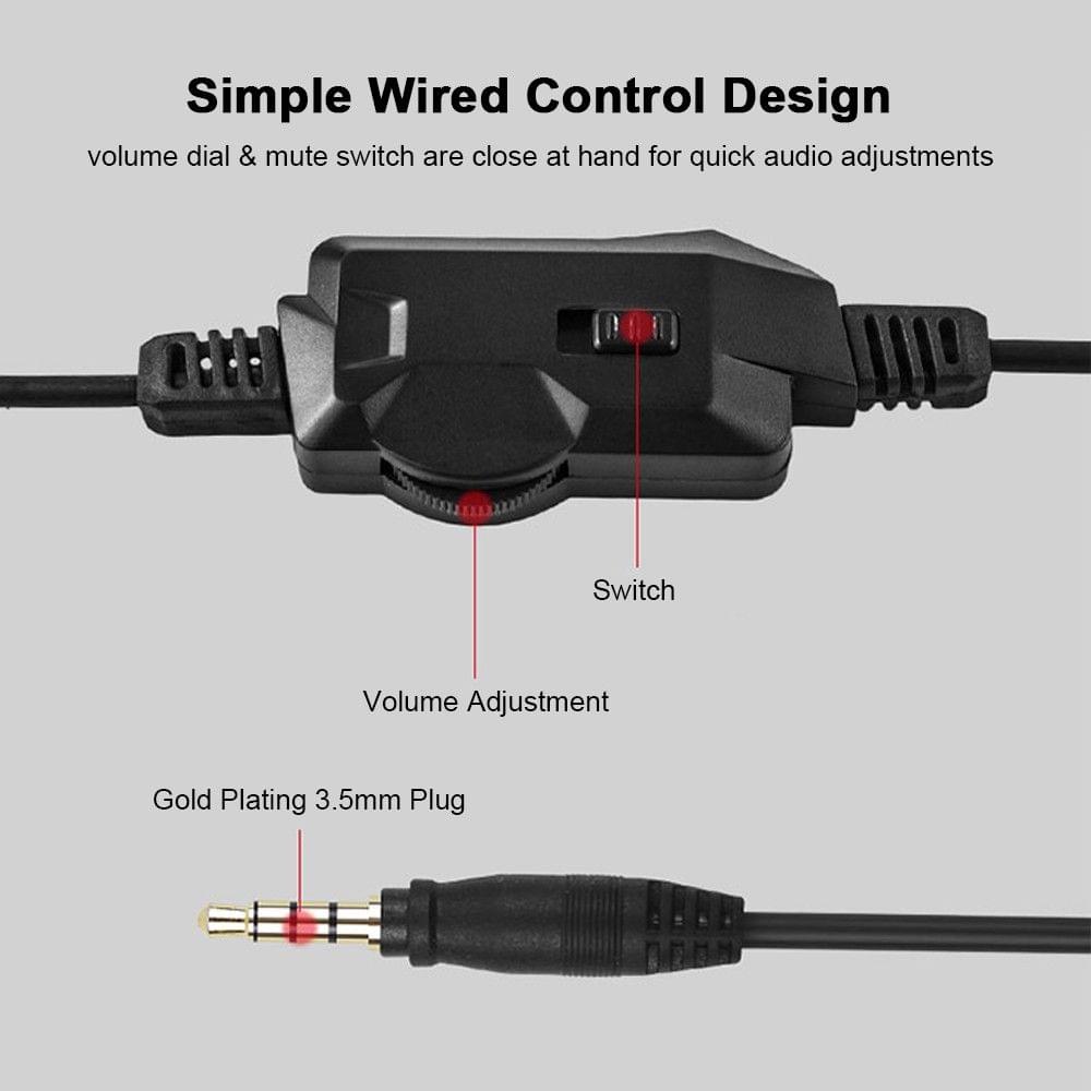 3.5mm Wired Gaming Headphones Over Ear Game Headset Noise Canceling Earphone with Microphone Volume Control for PC Laptop PS4