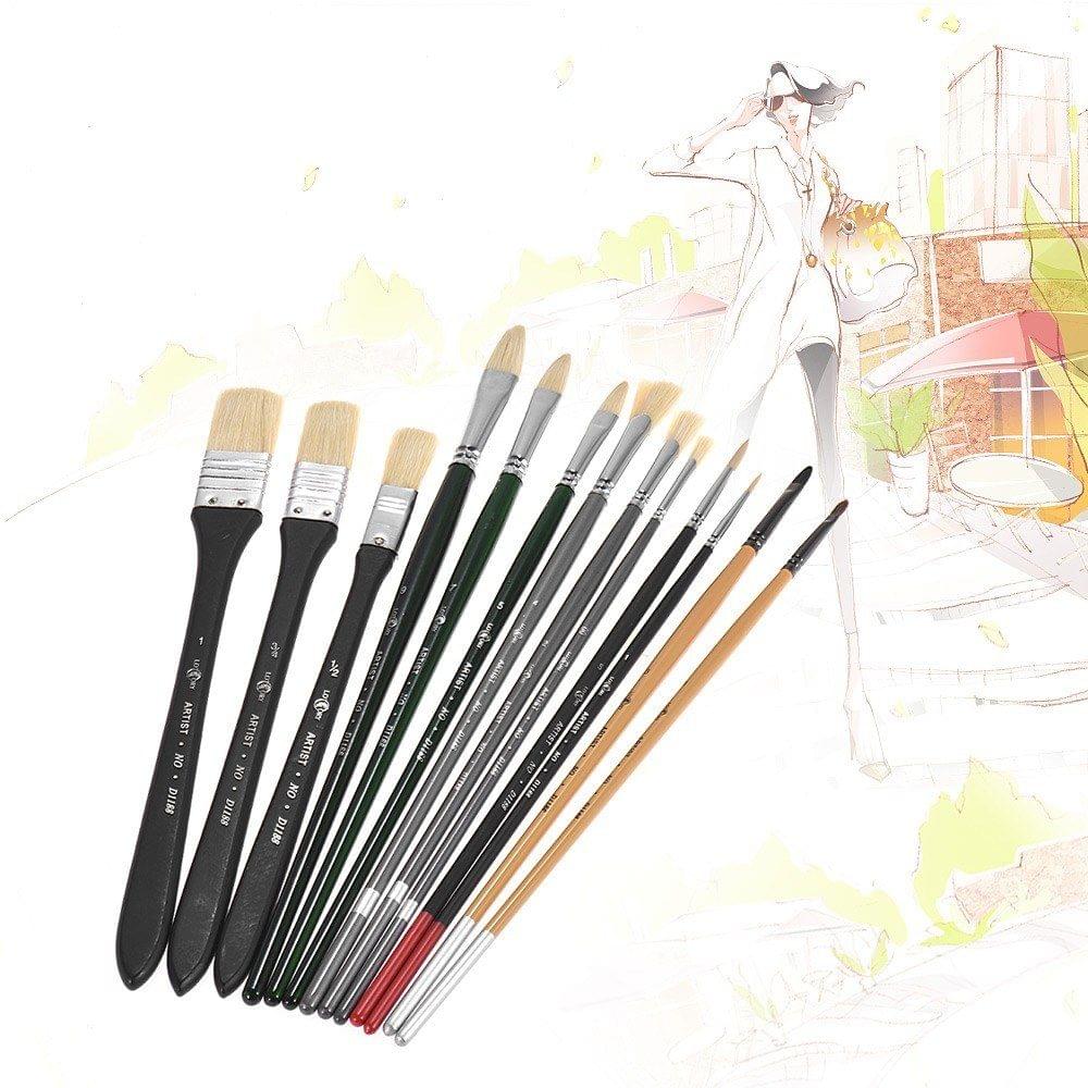 13pcs Paint Brush Set Watercolor Acrylic Oil Painting Brushes with Bag for Students Art Supplies