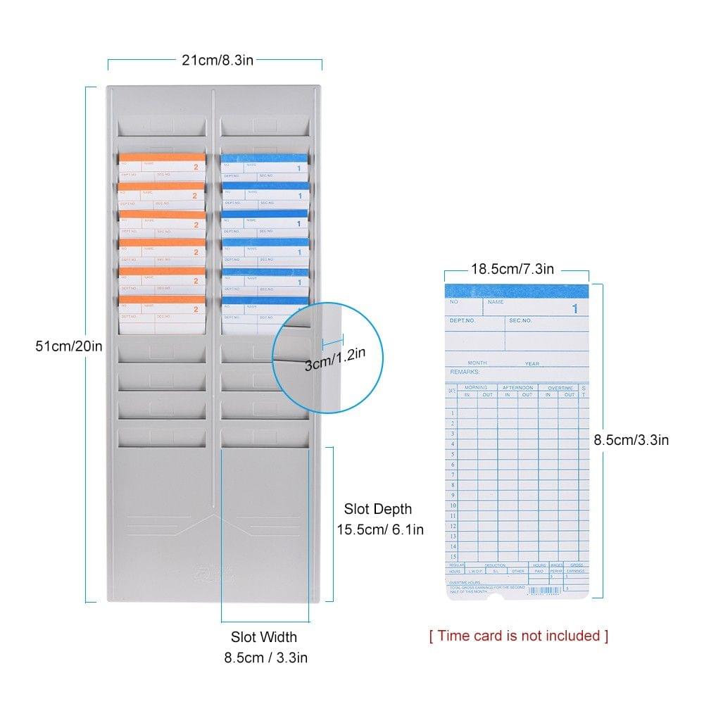 24-Slot Time Card Rack Plastic Wall Mounted Cards Holder for Office Factory Time Card Machine Attendance Recorder