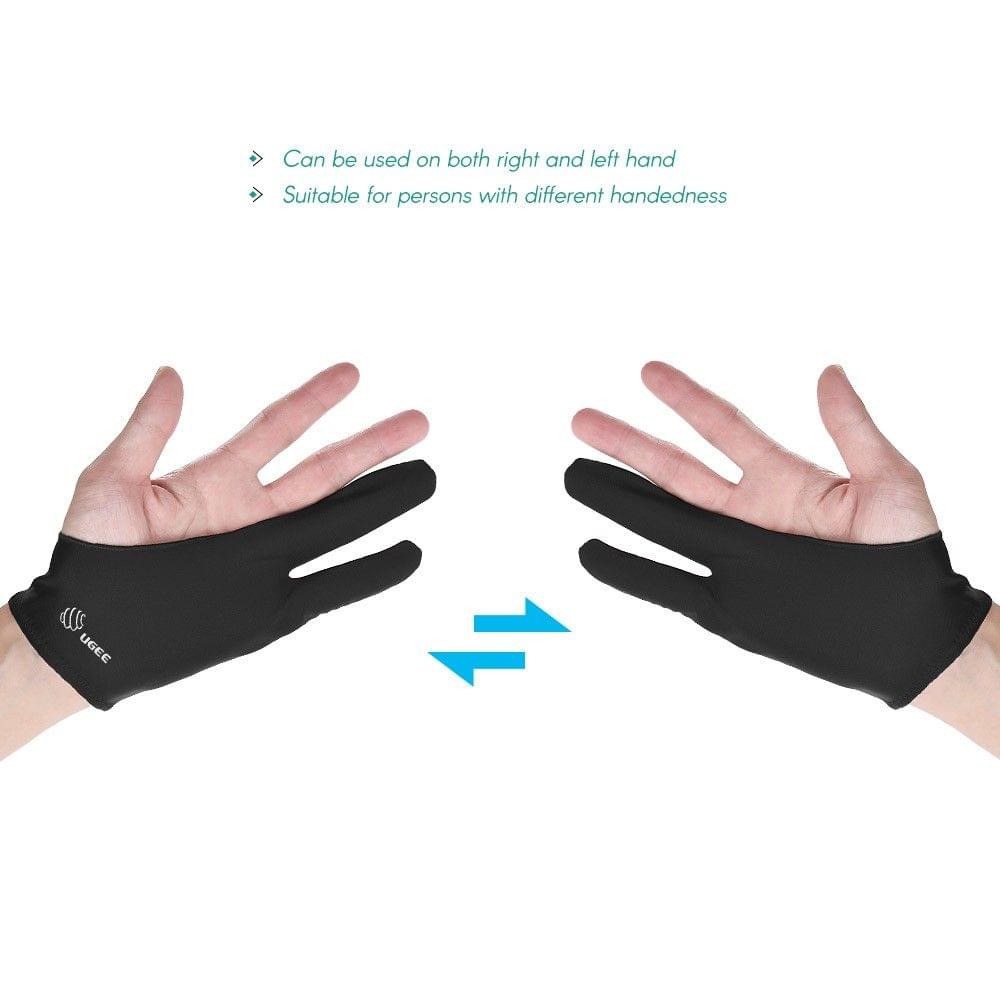 UGEE Free Size Two-Finger Drawing Glove Anti-fouling Black Suitable for Right & Left Hand for Artist Tablet Drawing