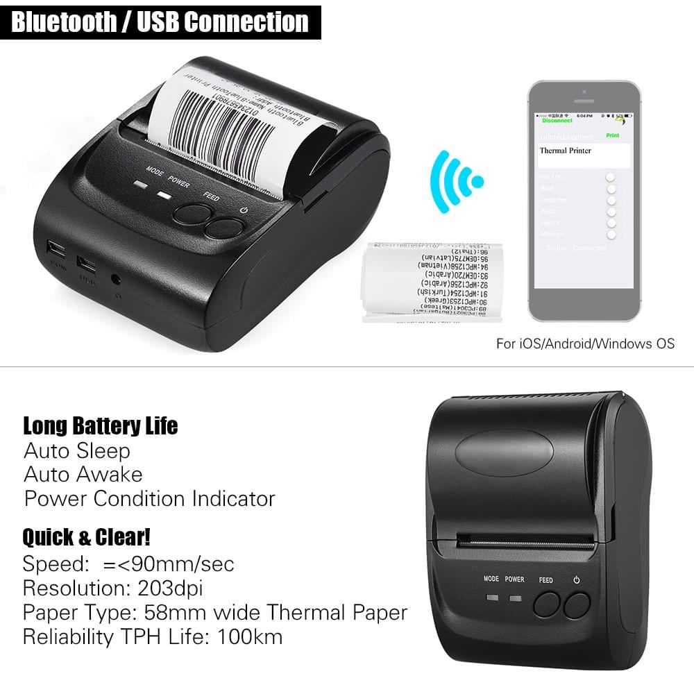 Mini Portable BT USB Thermal Printer