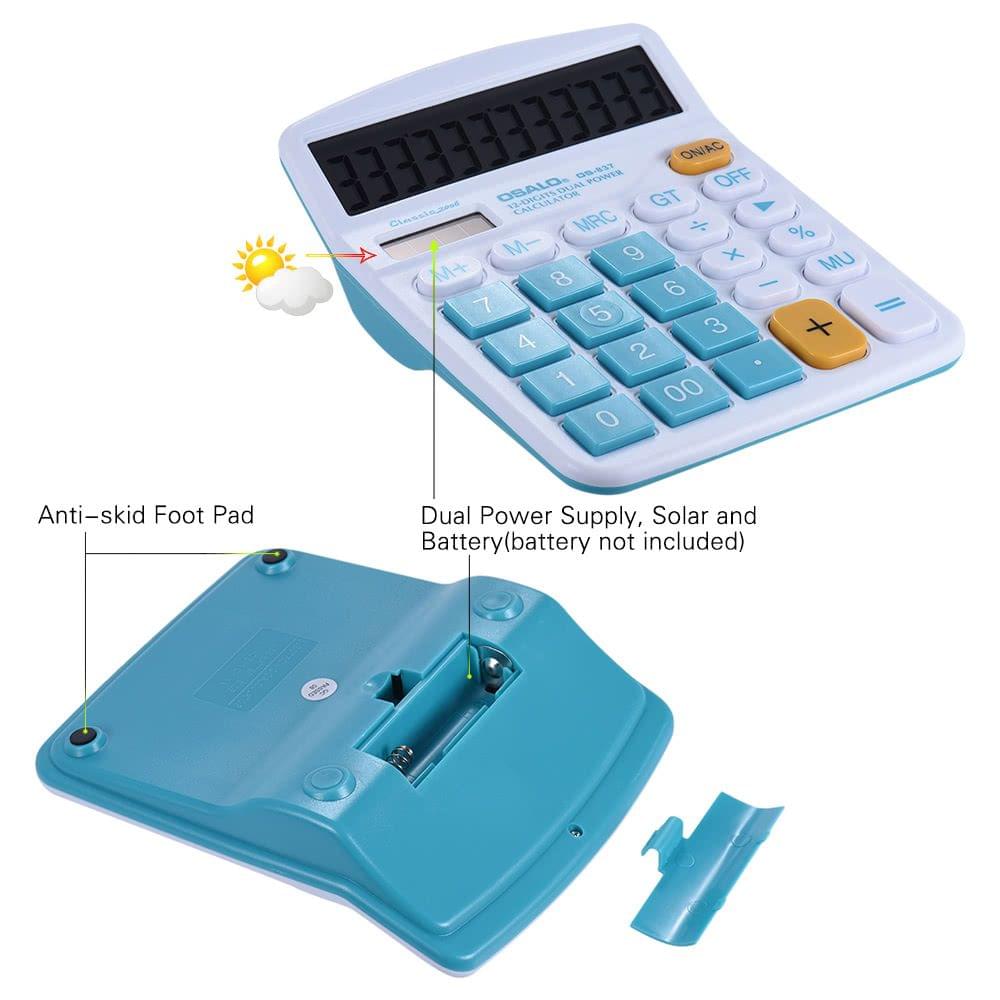 Handheld Colorful Standard Function Desktop Electronic Calculator Solar and Battery Dual Powered 12 Digits Green