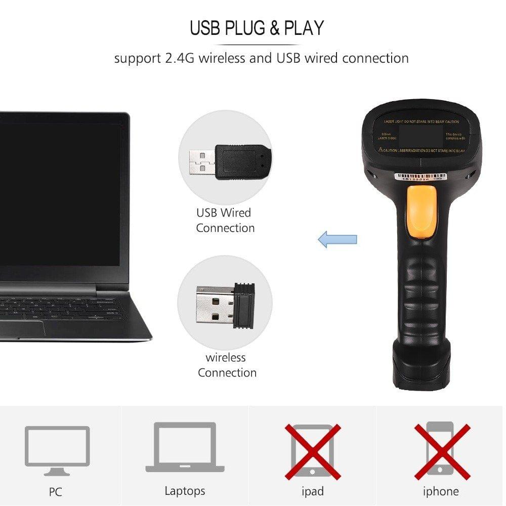 Aibecy 2-in-1 2.4G Wireless Barcode Scanner & USB