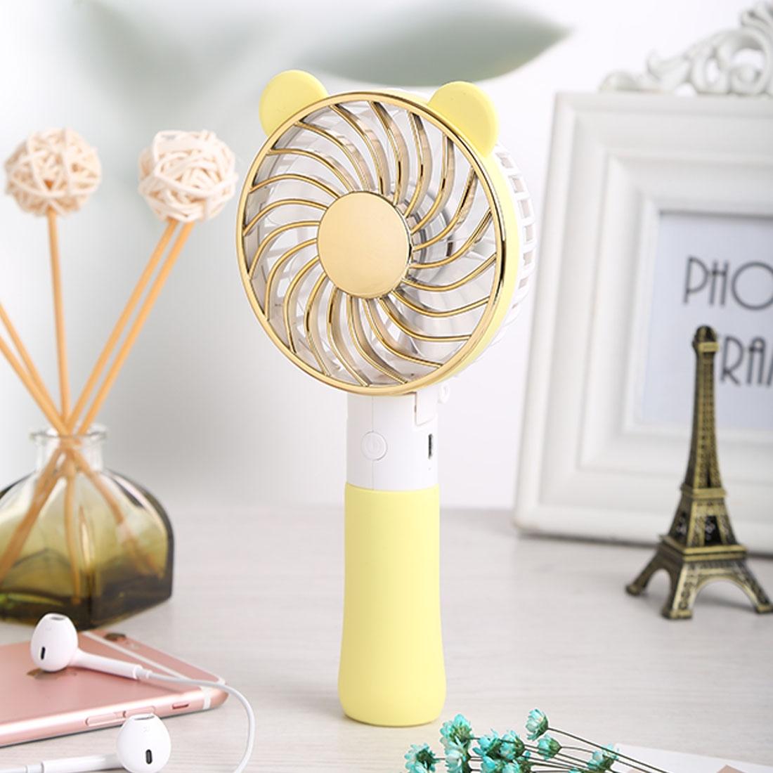 SEMA Portable Bear Shaped USB Rechargeable 3 Speeds Folding Cooling Handheld Personal Fan with LED Light (Yellow)