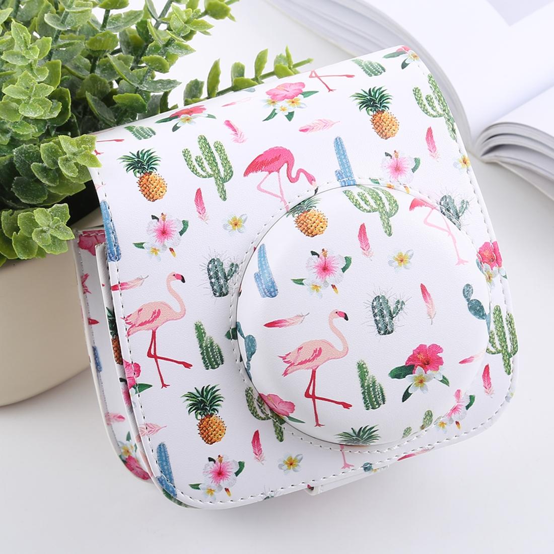 Cactus Flamingo Pattern Full Body Camera PU Leather Case Bag with Strap for FUJIFILM instax mini 9 / mini 8+ / mini 8