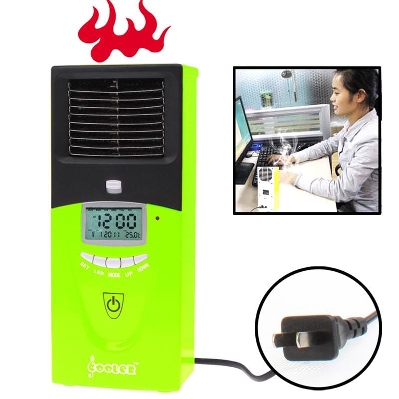 Portable LCD Display Screen Warm Air Condition with Time / Calendar / Temperature and EU Plug (Green)