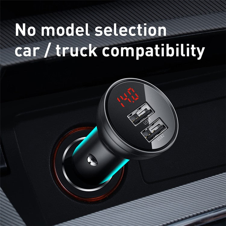 BASEUS Digital Display Dual USB 4.8A Car Charger 3-in-1 Charging Cable Set with Micro iP Type-C Interface (1.2m)