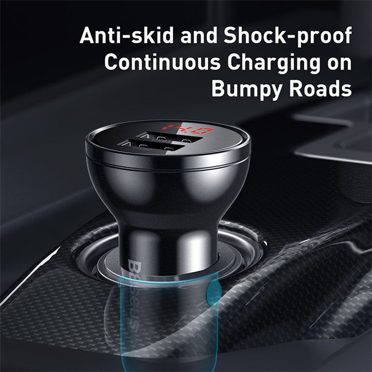 BASEUS Digital Display Dual USB 4.8A Car Charger 3-in-1 Charging Cable Set with Micro iP Type-C Interface (1.2m)