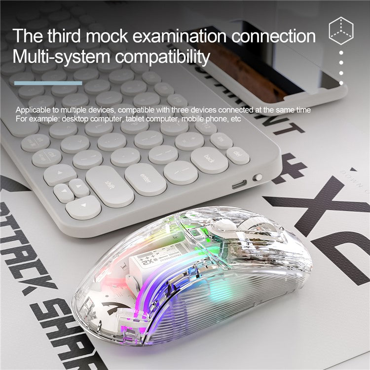 ATTACK SHARK X2 Transparent Bluetooth Mouse RGB Light Three Modes 5DPI Wireless Mouse - White