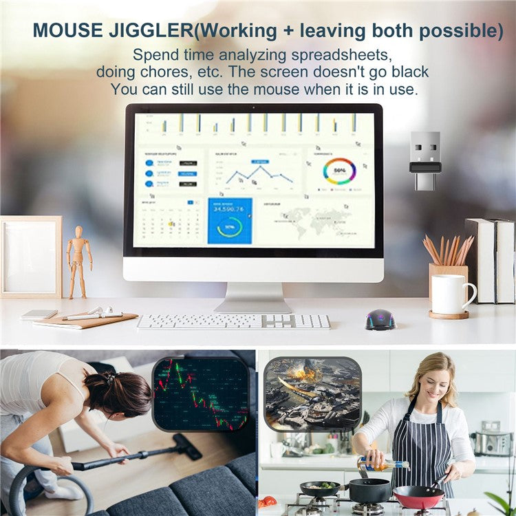 2-in-1 USB / Type-C Mouse Jiggler Portable Mini Mouse Mover, Driver-Free for Computers, Laptops