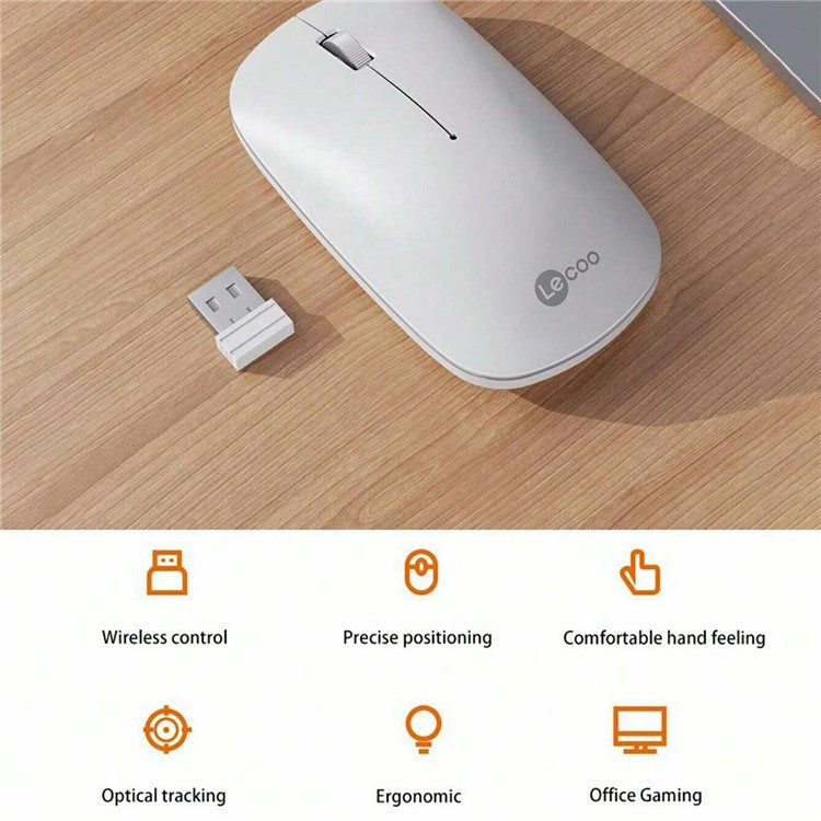 LENOVO LECOO WS214 2.4G Wireless Mouse Battery Powered Home Office Computer Laptop Mice - White