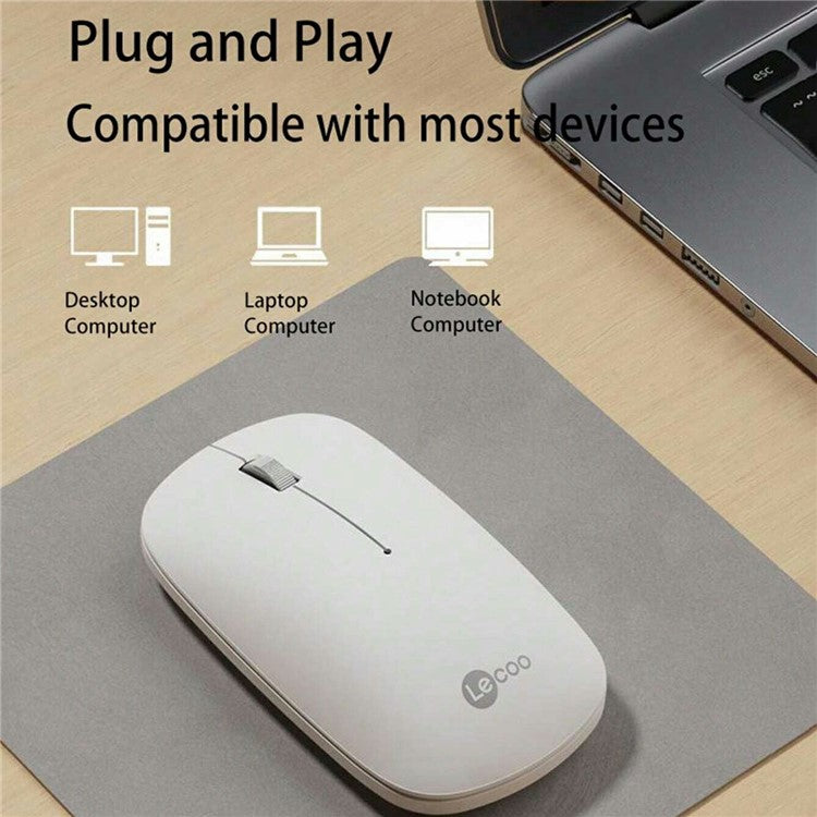 LENOVO LECOO WS214 2.4G Wireless Mouse Battery Powered Home Office Computer Laptop Mice - White