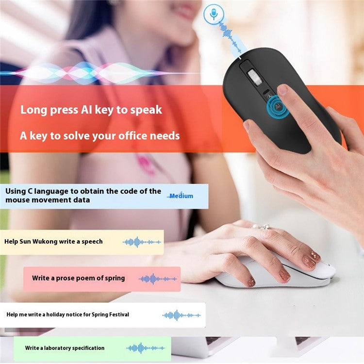 V12 AI Smart Voice Wireless Mouse Real Time Translation Bluetooth Mouse (International Edition) - White