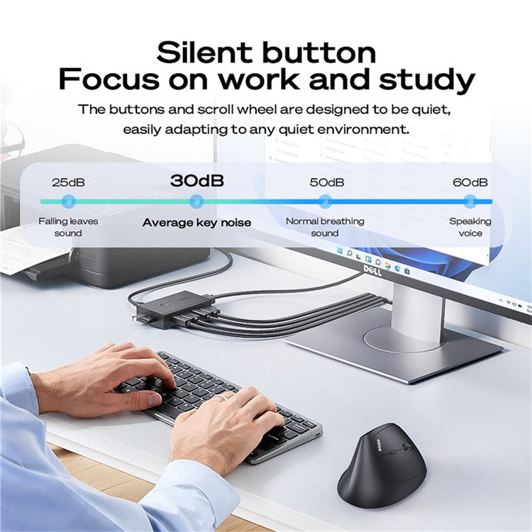 MBLUE M206PRO 2.4G Wireless Mouse 5 DPI Adjustable 6 Buttons Ergonomic Vertical Mouse - Black