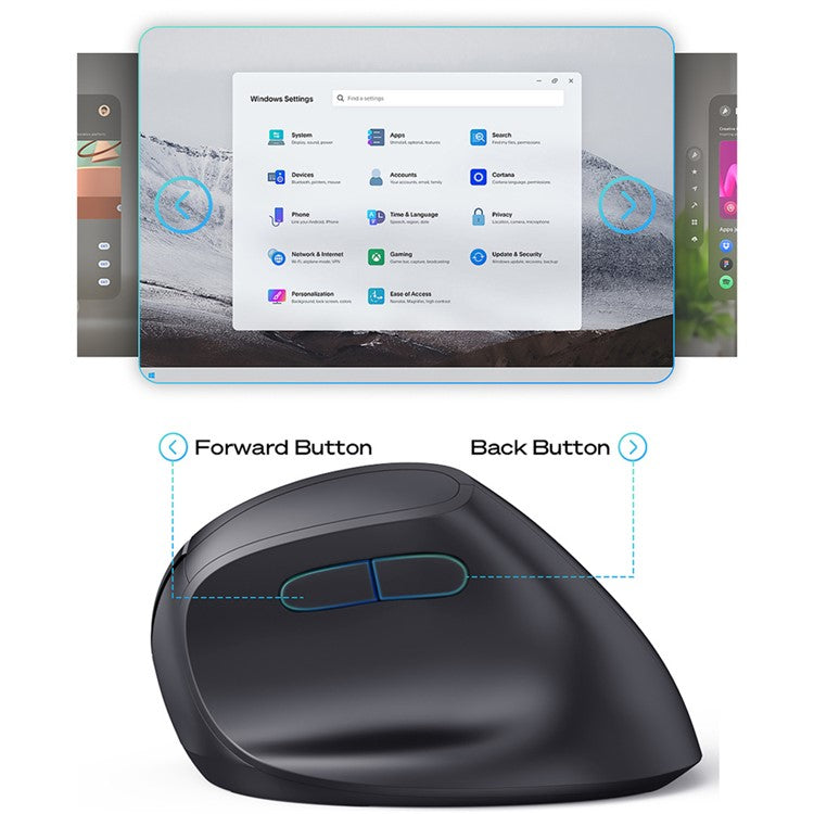 MBLUE M206PRO 2.4G Wireless Mouse 5 DPI Adjustable 6 Buttons Ergonomic Vertical Mouse - Black