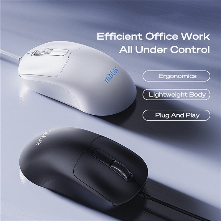 MBLUE M204 Ergonomic USB Wired Mouse 1200 DPI 3 Buttons Mouse for Laptop and PC - White