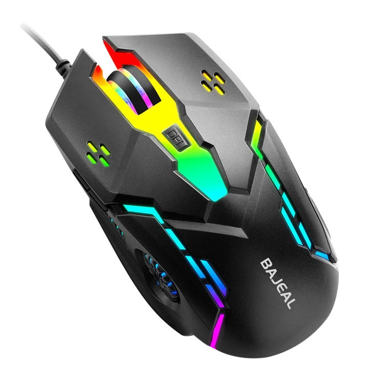 BAJEAL D2 RGB Lighting E-Sports Gaming Mouse Colorful LED Light USB Cable Ergonomic Laptop Computer 6-Key Mice 4 Color Changing Speed Gears