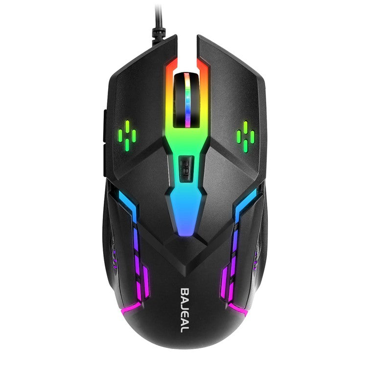 BAJEAL D2 RGB Lighting E-Sports Gaming Mouse Colorful LED Light USB Cable Ergonomic Laptop Computer 6-Key Mice 4 Color Changing Speed Gears