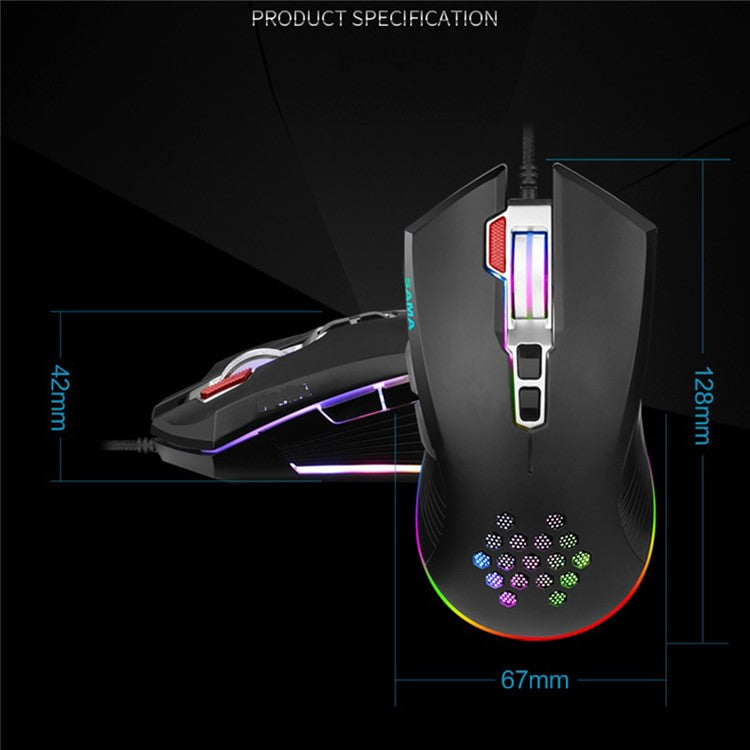 DWN DM6809 Hollow Honeycomb Wired Gaming Office Mouse 3200 DPI Computer Laptop Mice with RGB Light
