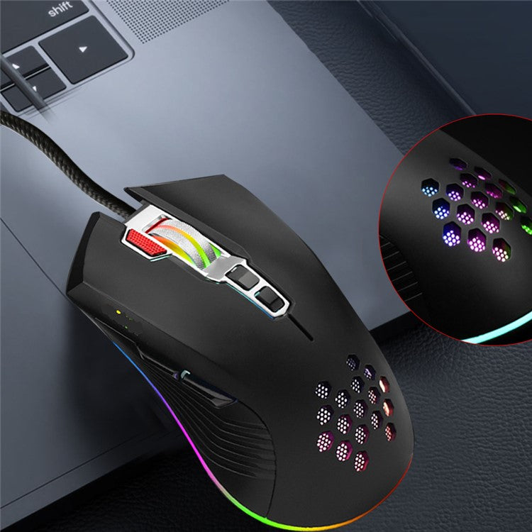 DWN DM6809 Hollow Honeycomb Wired Gaming Office Mouse 3200 DPI Computer Laptop Mice with RGB Light