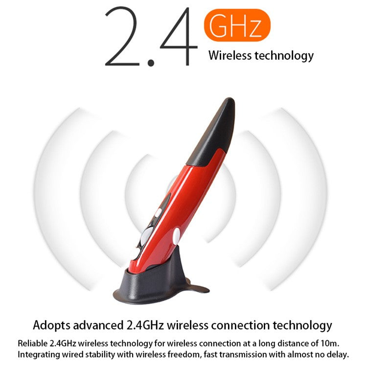 2.4G Wireless Mouse Creative Vertical Pen Mouse 1600 DPI Optical Ergonomic Mice for PC Laptop Notebook (No Battery) - Red