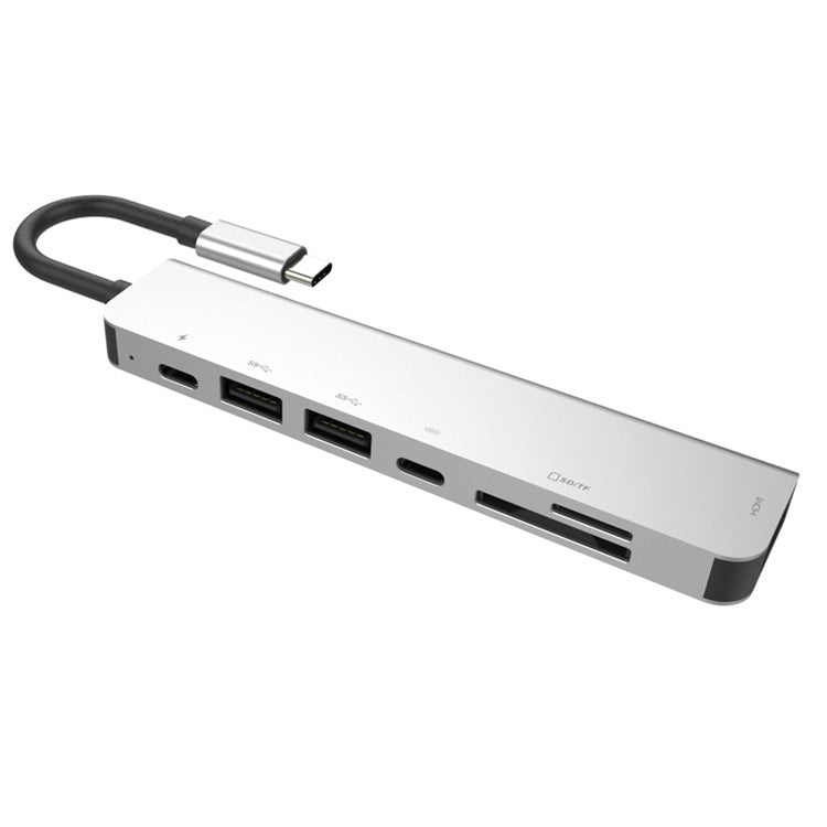 W65331 Type-C to HDMI PD USB Ports Card Reader HUB Adapter 7-in-1 Multi-function HUB Expander - Silver