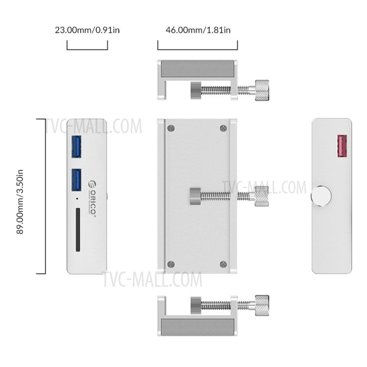 ORICO MH2AC Clip-type USB 3.0 Hub with Card Reader