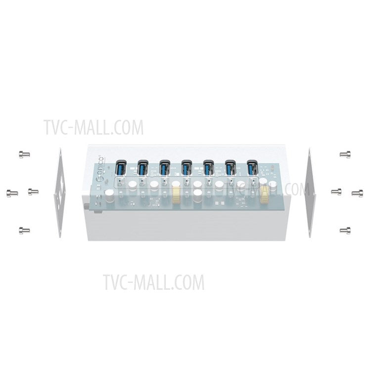 ORICO A3H7-SV Aluminum Alloy 7 Port USB3.0 Hub - Silver/US Plug