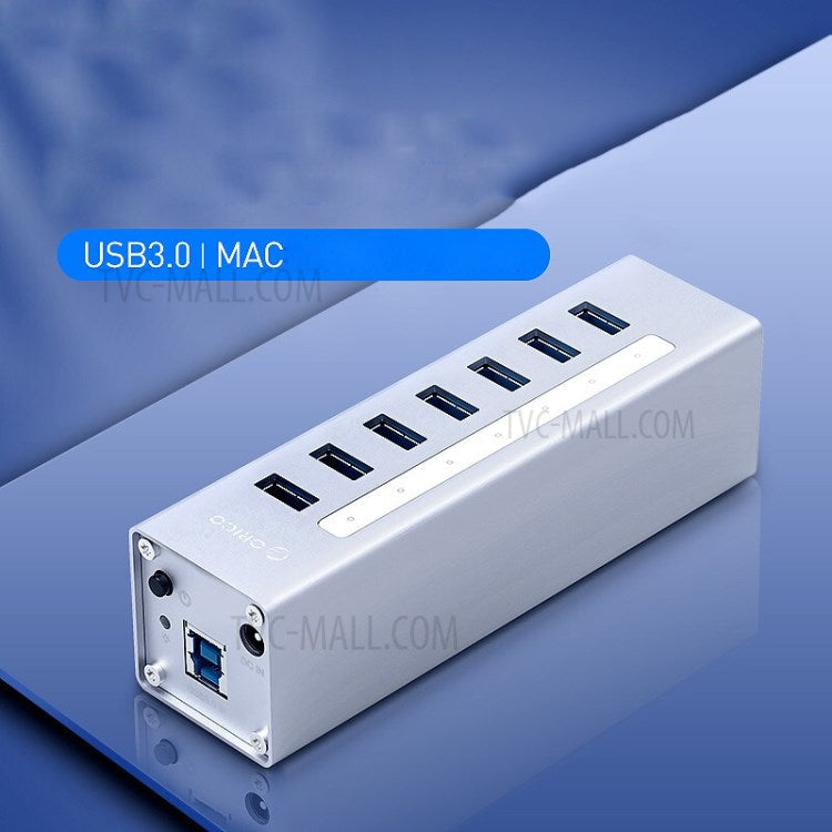 ORICO A3H7-SV Aluminum Alloy 7 Port USB3.0 Hub - Silver/US Plug