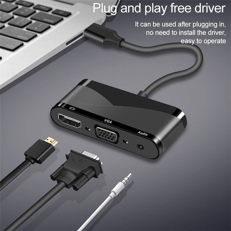 V83 Type-C to 4K HDMI + VGA + 3.5mm Audio + USB Multi-function Adapter