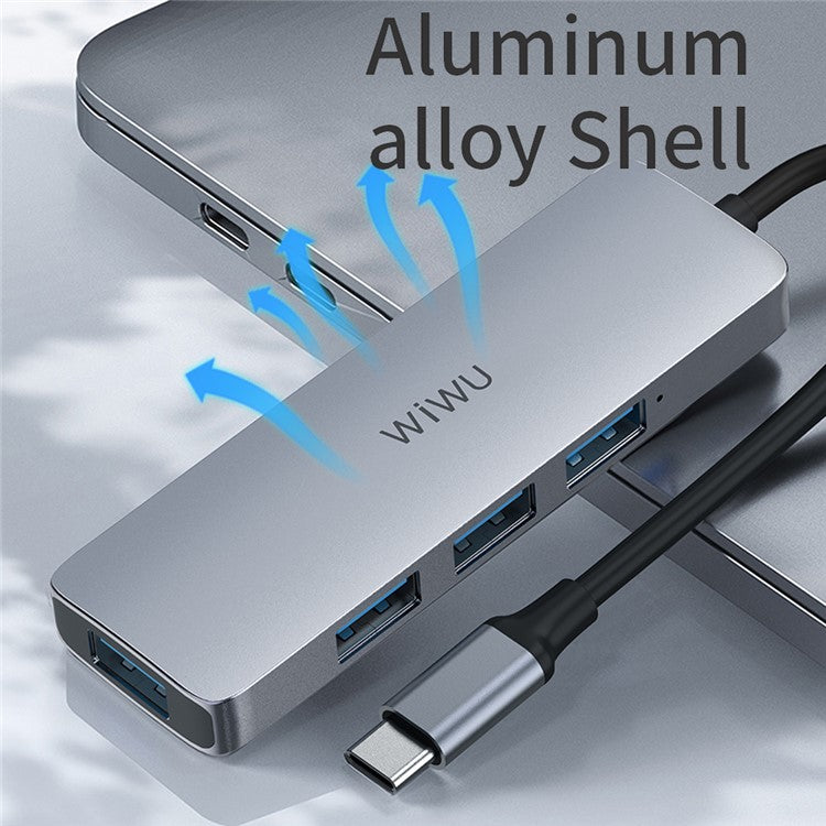 WIWU Alpha 440 Pro Type-C Hub to 4 X USB 3.0 Ports, High Speed Data Transmission Adapter for MacBook