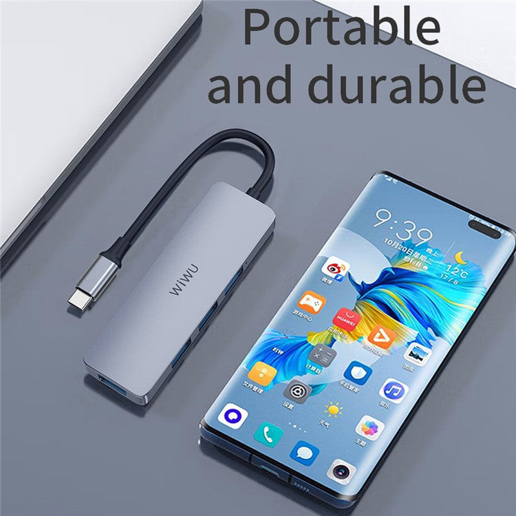 WIWU Alpha 440 Pro Type-C Hub to 4 X USB 3.0 Ports, High Speed Data Transmission Adapter for MacBook